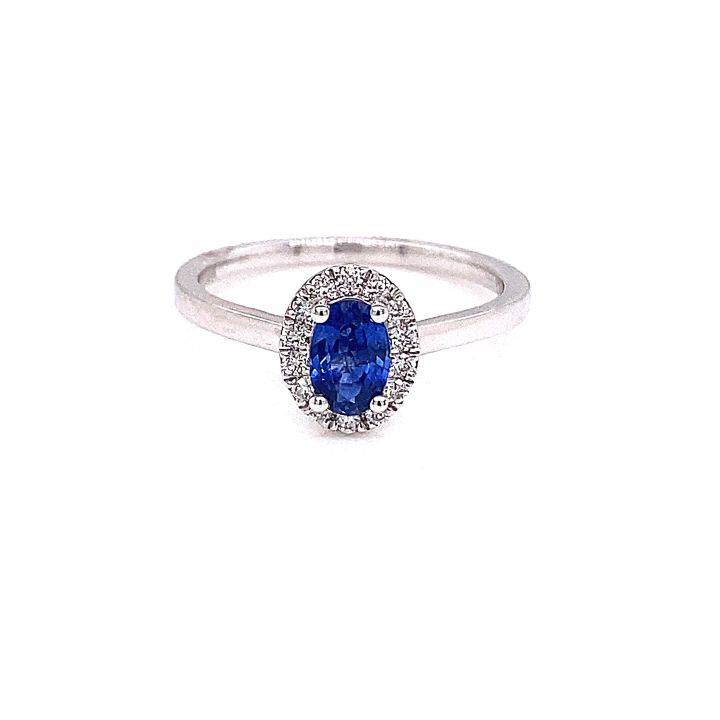 9ct White Gold Oval Sapphire & Diamond Cluster Ring