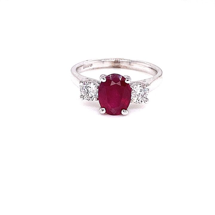 18ct White Gold Three Stone Ruby & Diamond Ring