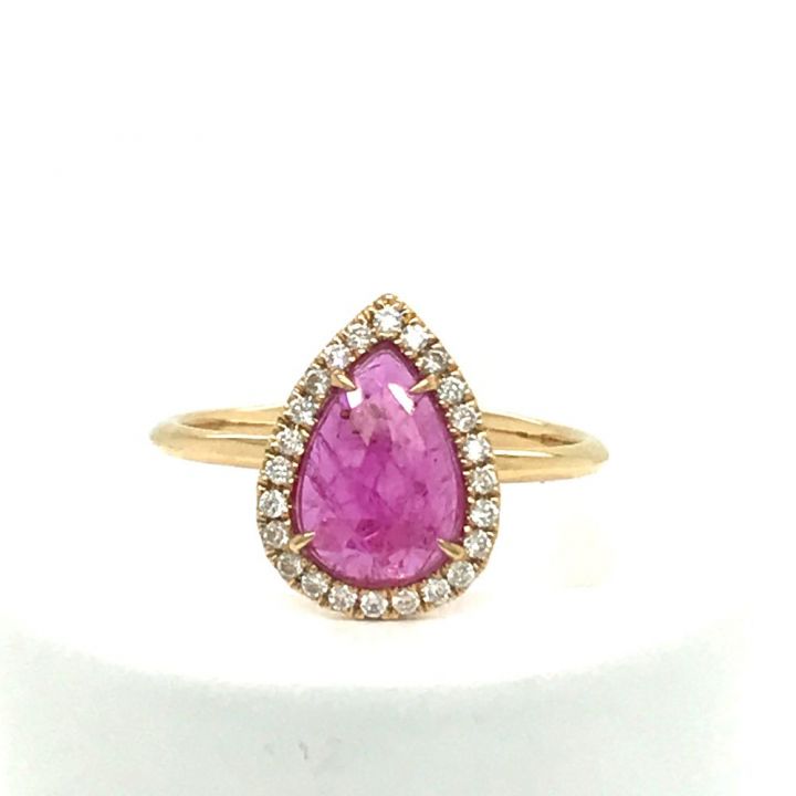 18ct Yellow Gold Pear Shaped Ruby & Diamond Ring