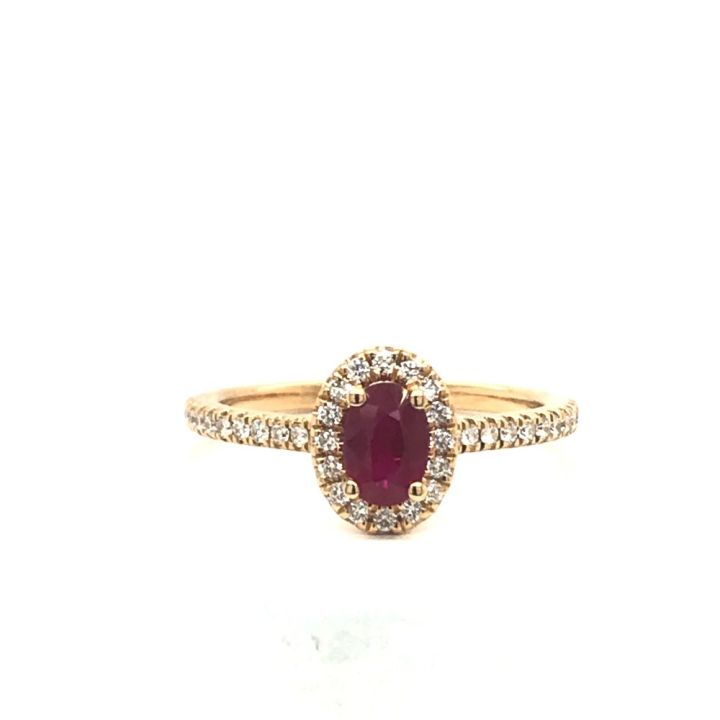 18ct Yellow Gold Oval Ruby & Diamond Cluster Ring