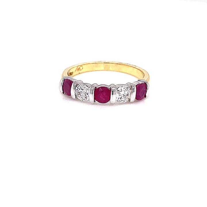 18ct Yellow Gold Five Stone Ruby & Diamond Ring