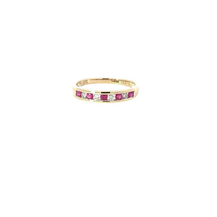 9ct Yellow Gold Ruby & Diamond Half Eternity Ring