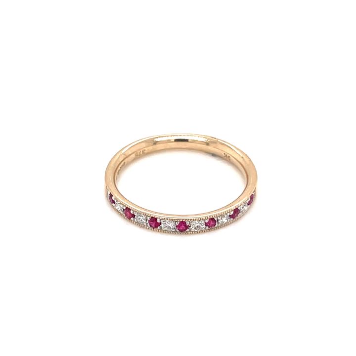 9ct Yellow Gold Ruby & Diamond Half Eternity Style Ring
