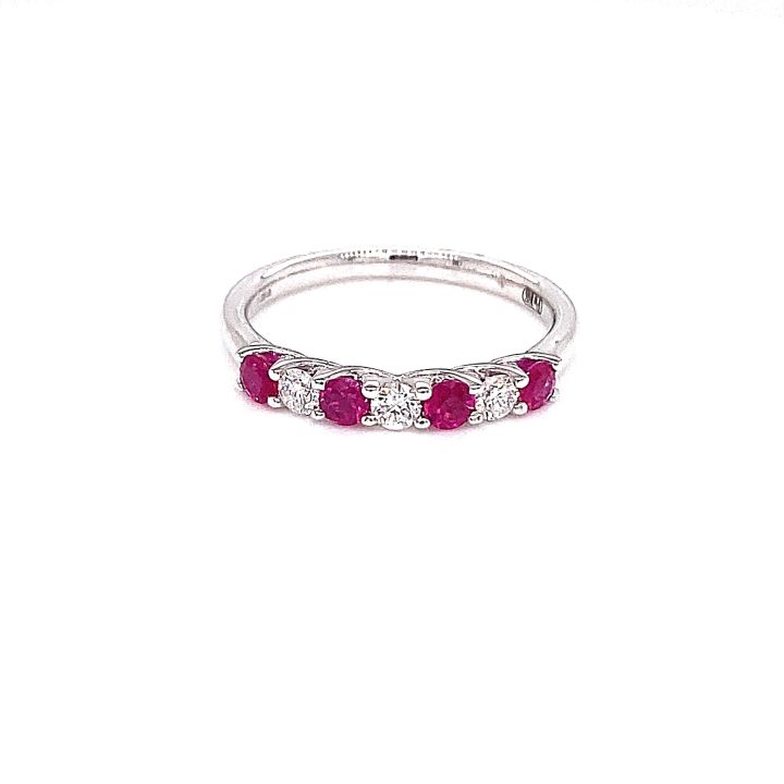 18ct White Gold Seven Stone Ruby & Diamond Ring