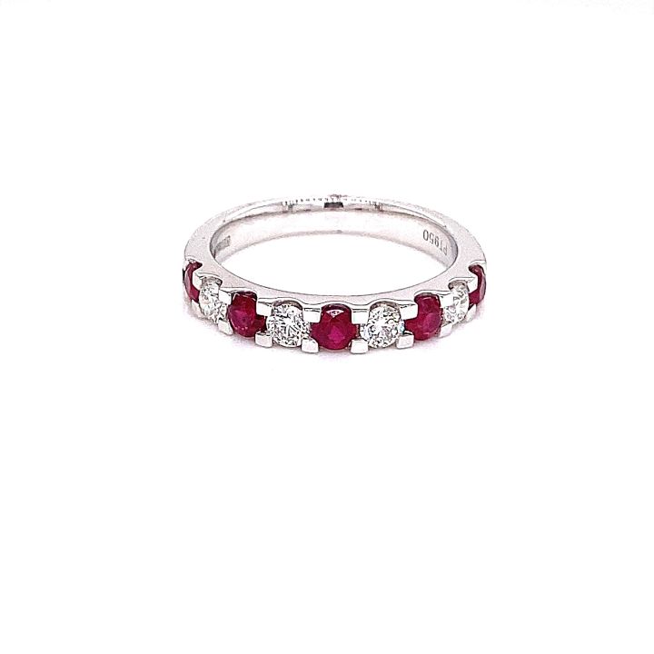 Platinum Nine Stone Ruby & Diamond Ring