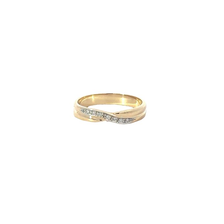 9ct Yellow Gold Cross Over Diamond Set Wedding Ring