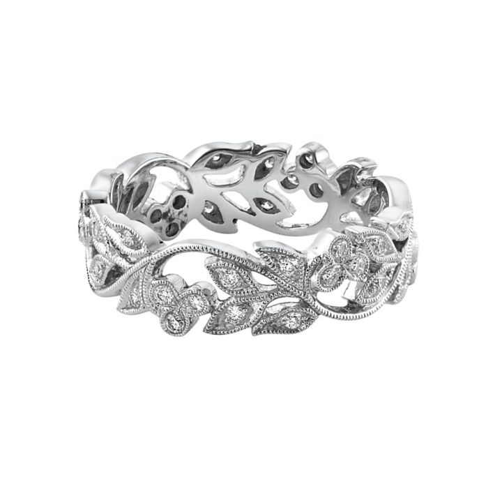 18ct White Gold Floral Diamond Set Band