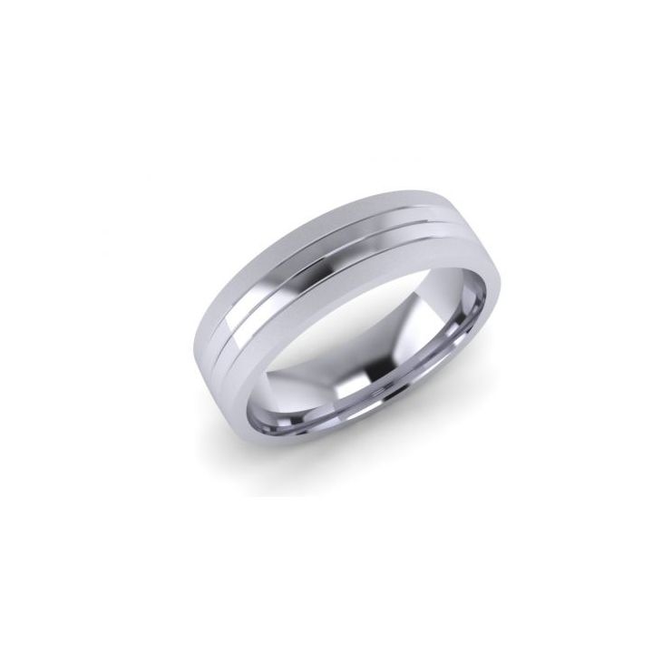 Palladium Gents Lined Centre Wedding Ring