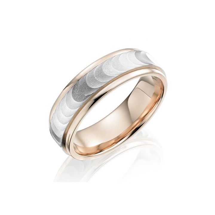 Palladium & Rose Gold Gents Patterned Wedding Ring