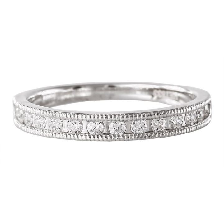 Platinium Ladies Diamond Set Millegrain Edge Ring