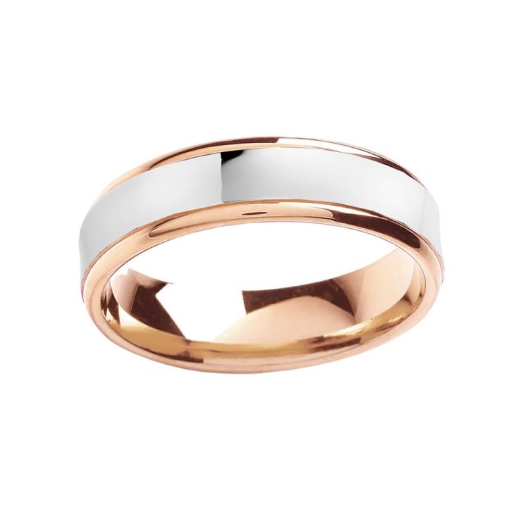 9ct White & Rose Gold Gents Wedding Ring