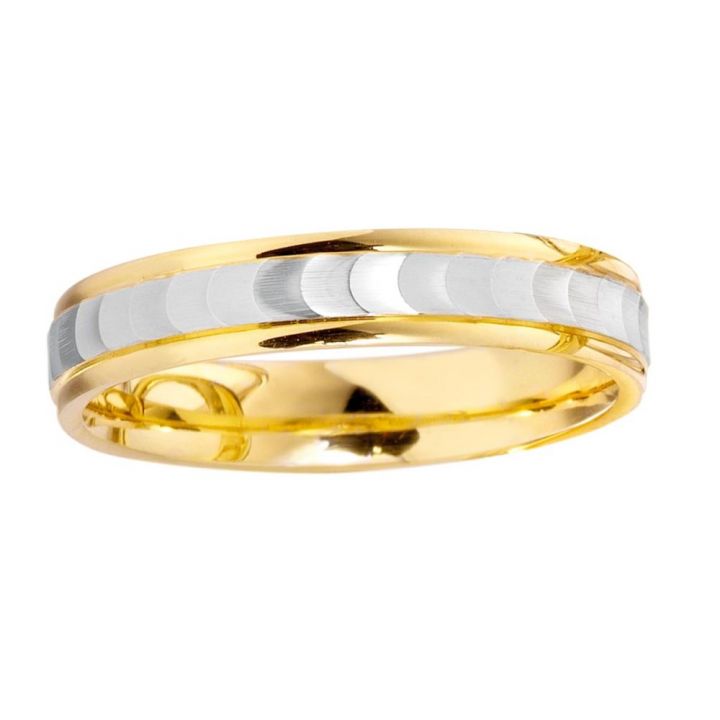 9ct Yellow & White Gold Gents Wave Wedding Ring