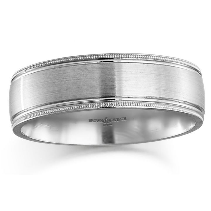 Platinum Bead & Line Edge Wedding Ring