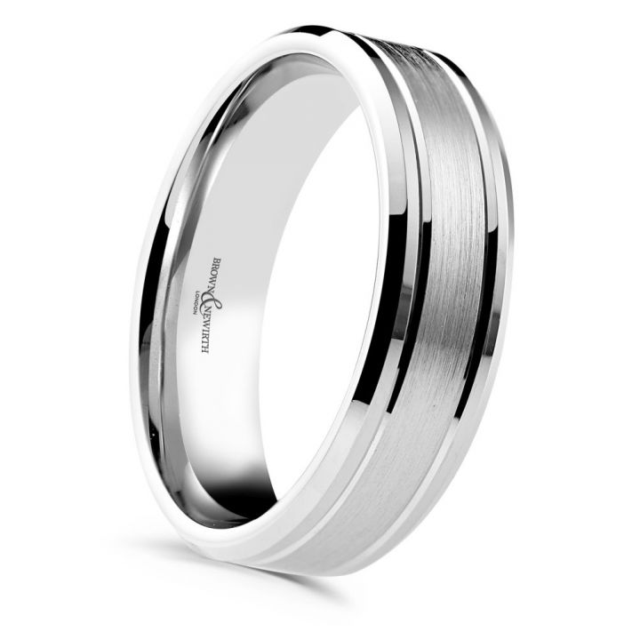 Platinum Gents Matt and Polished Lined Wedding Ring