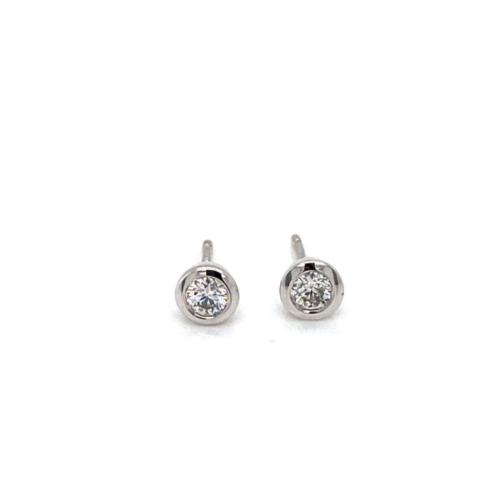 9ct White Gold Rub Over Set Diamond Stud Earrings 0.20ct