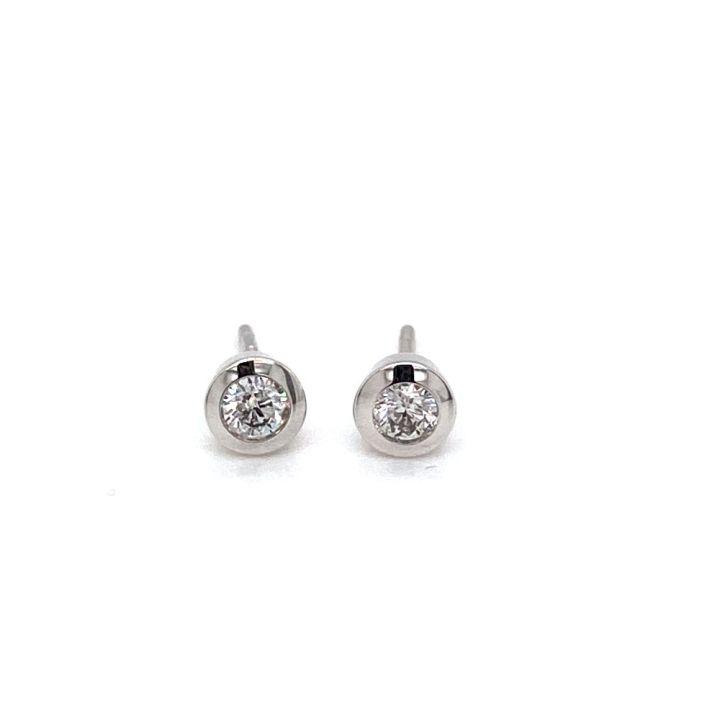 9ct White Gold Single Stone Rub Over Set Diamond Earrings 0.30ct