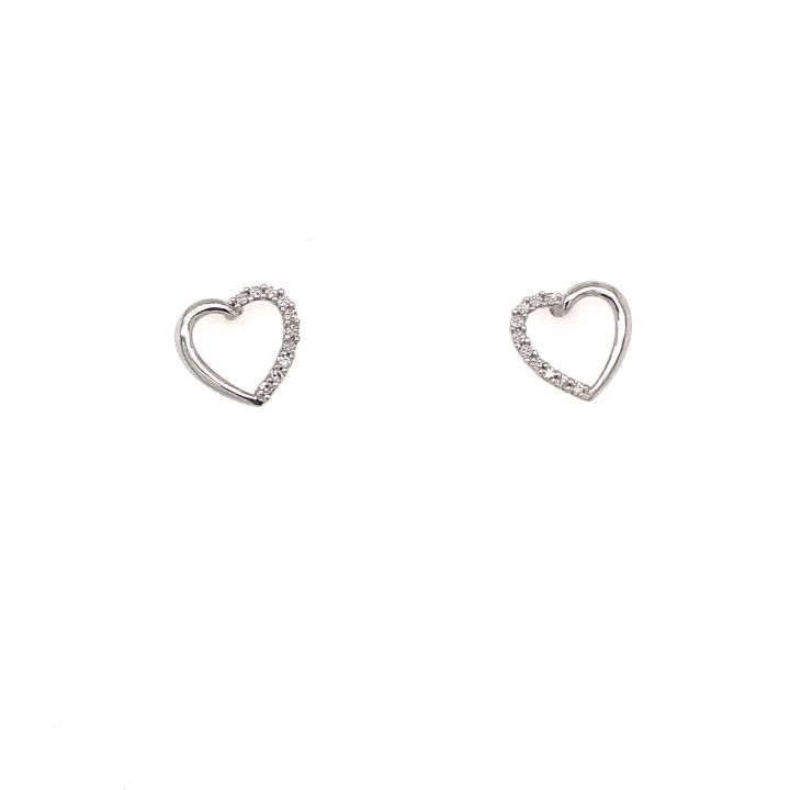 9ct White Gold Diamond Set Open Heart Earrings