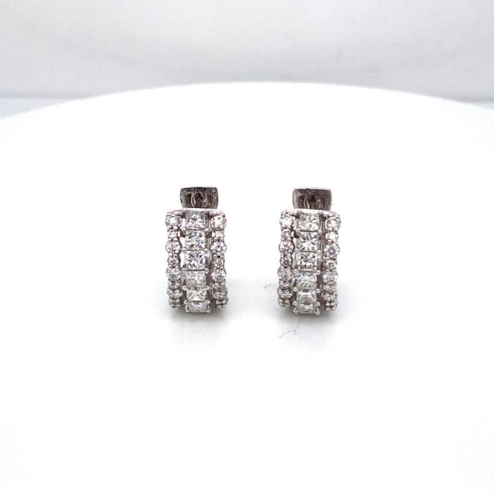 18ct White Gold Fancy Diamond Set Hoop Earrings