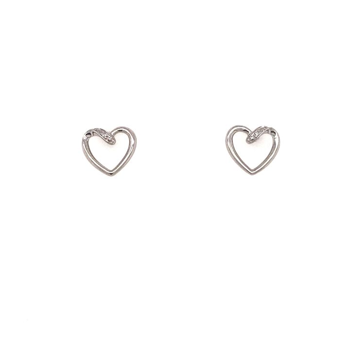 9ct White Gold Diamond Set Open Heart Stud Earrings