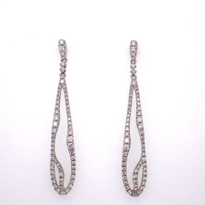 18ct White Gold Long Open Diamond Drop Earrings