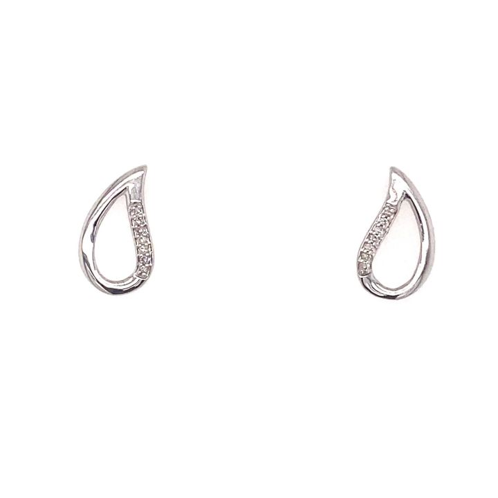 9ct White Gold Diamond Set Teardrop Earrings