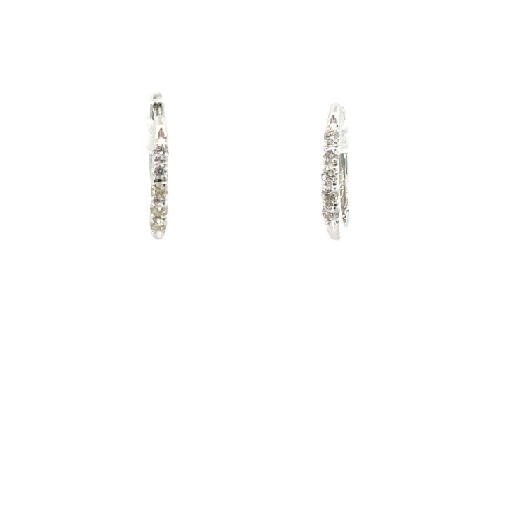 9ct White Gold Diamond Set Small Hoop Earrings