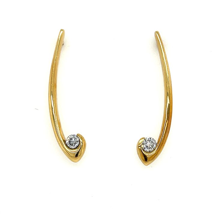 18ct Yellow Gold J Shaped Diamond Earrings