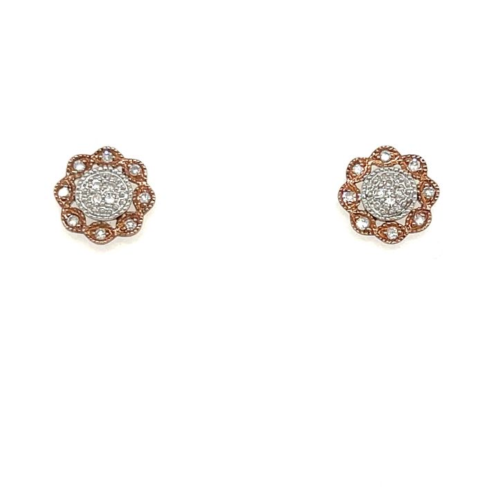 9ct White & Rose Gold Round Pave Diamond Stud Earrings