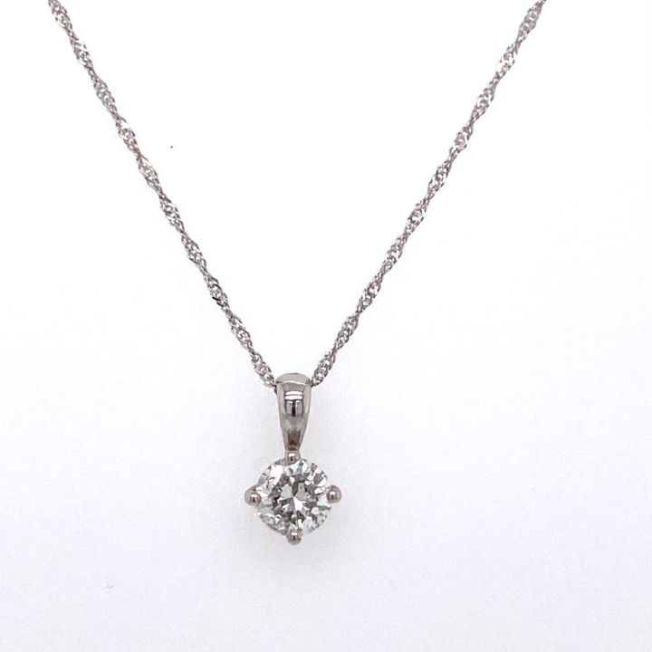 18ct White Gold Solitaire Diamond Pendant 0.52ct