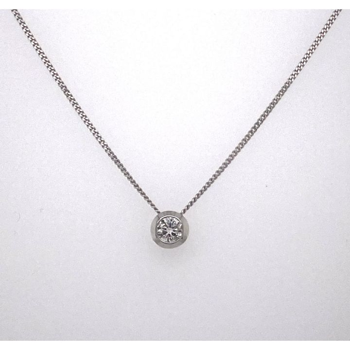 9ct White Gold Solitaire Diamond Rubover Set Pendant 0.20ct