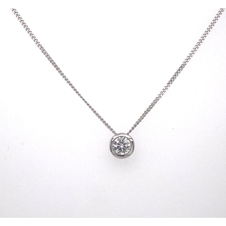 9ct White Gold Solitaire Diamond Rubover Set Pendant 0.25ct