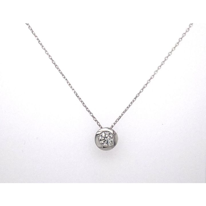 9ct White Gold Solitaire Diamond Rubover Set Pendant 0.30ct