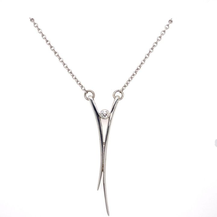 9ct White Gold 'V' Shape Diamond Necklace