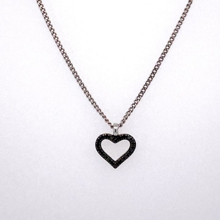 9ct White Gold Black Diamond Heart Pendant