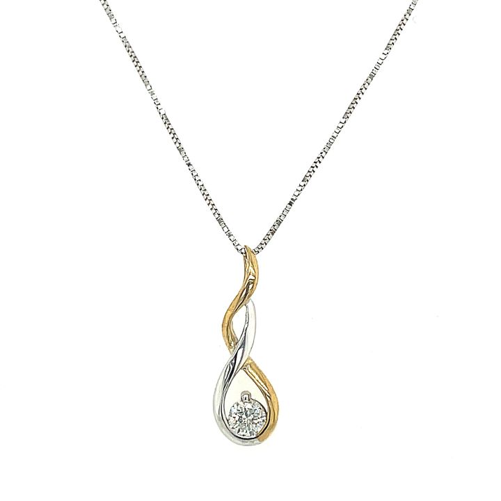 9ct Yellow & White Gold Swirl Diamond Pendant