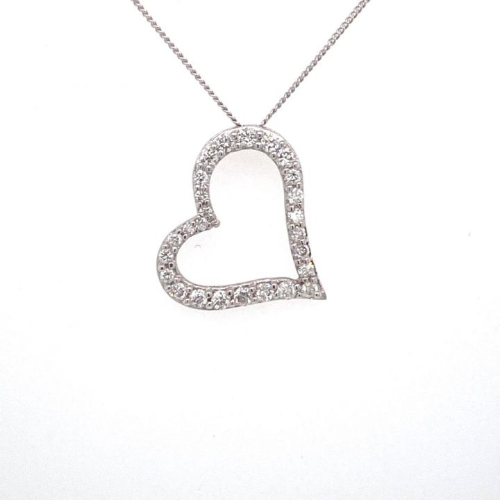 9ct White Gold Open Diamond Set Heart Pendant