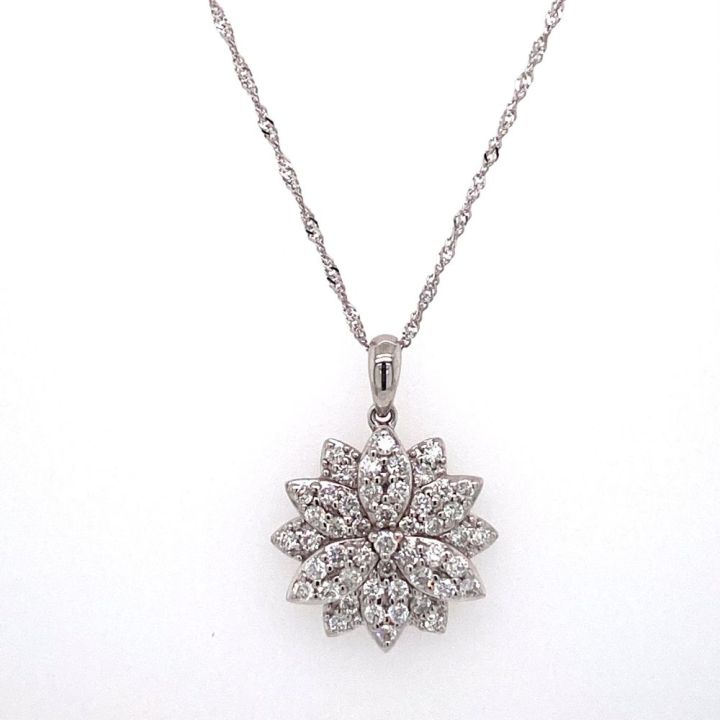 9ct White Gold Diamond Set Flower Pendant