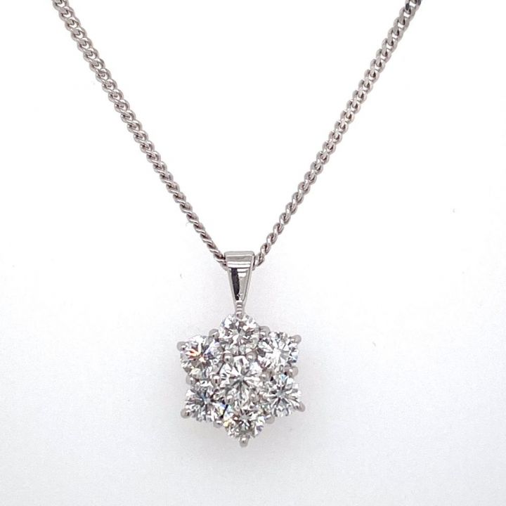 18ct White Gold Diamond Petal Cluster Pendant