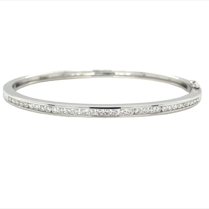 9ct White Gold Channel Set Diamond Bangle