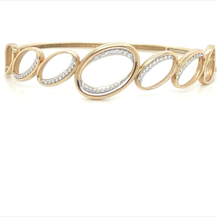 9ct Yellow Gold Graduated Open Oval Diamond Set Bangle