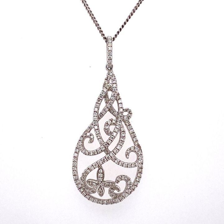 18ct White Gold Fancy Pear Shaped Diamond Pendant