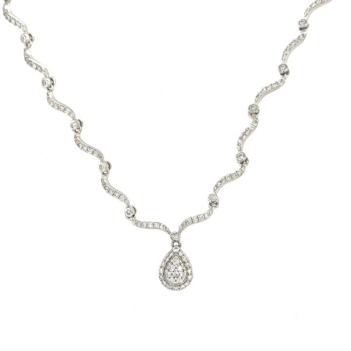 White Gold Fancy Wavy Diamond Set Necklace