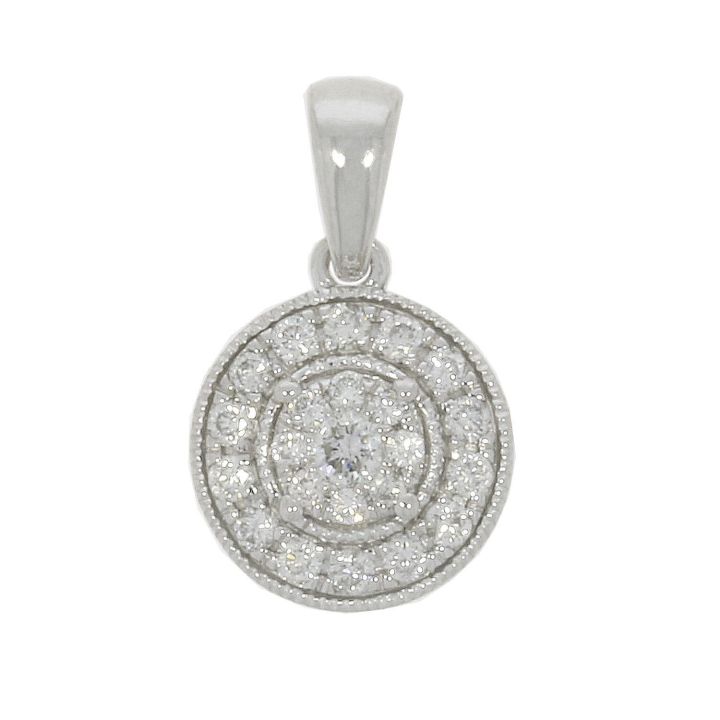 9ct White Gold Round Diamond Vintage Style Pendant