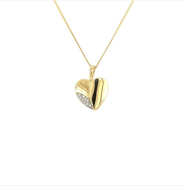 9ct Yellow Gold Diamond Set Solid Heart Pendant