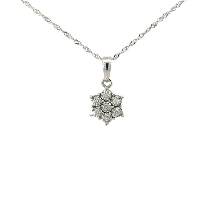 9ct White Gold Illusion Set Diamond Flower Pendant