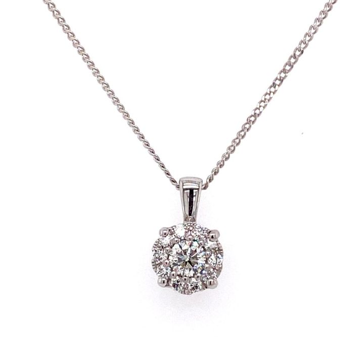 18ct White Gold Invisible Set Diamond Pendant