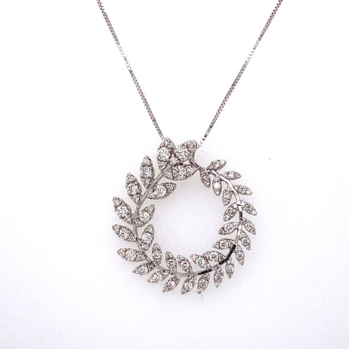 9ct White Gold Leaf Diamond Pendant