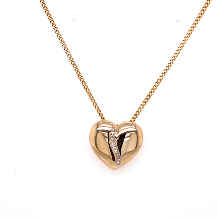 9ct Yellow Gold Diamond Set Heart Pendant