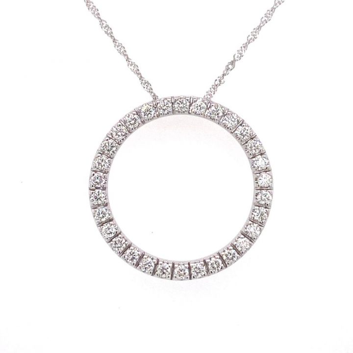9ct White Gold Open Circle Diamond Pendant