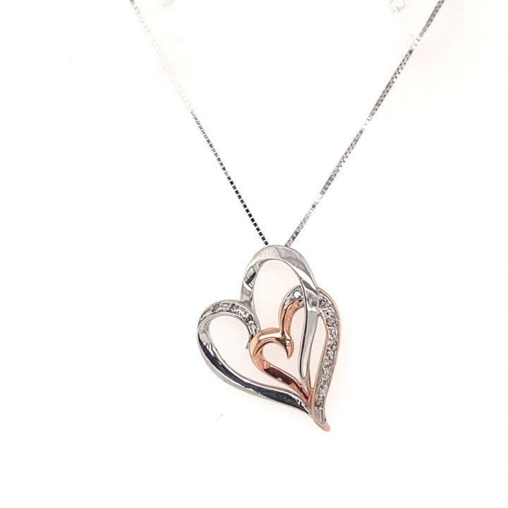 9ct White & Rose Gold Overlapping Hearts Pendant